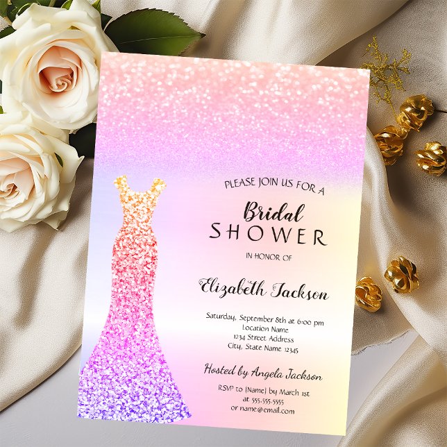 Elegant Colourful Glitter Bokeh Dress Bridal Showe Invitation (Creator Uploaded)