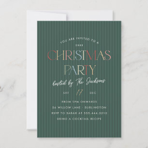 Elegant Colourful Green Stripe Christmas Party Invitation
