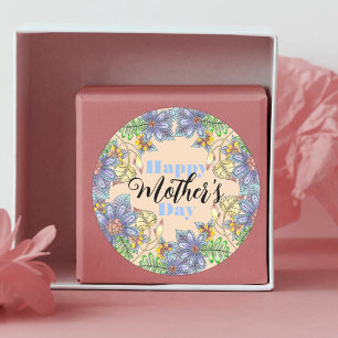 Elegant Colourful Hand-Drawn Floral Mother's Day  Classic Round Sticker
