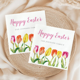 Elegant Colourful Happy Easter Floral Tulip  Napkin