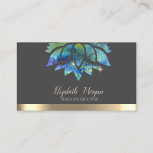 Elegant Colourful Lotus Gold Stripe Yoga Business Card