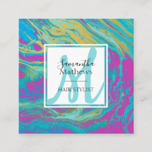 Elegant Colourful Marble Agate Hair Stylist Square Business Card