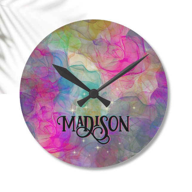 Elegant colourful marble art monogram round clock (Creator Uploaded)