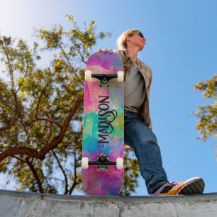 Elegant colourful marble art monogram skateboard