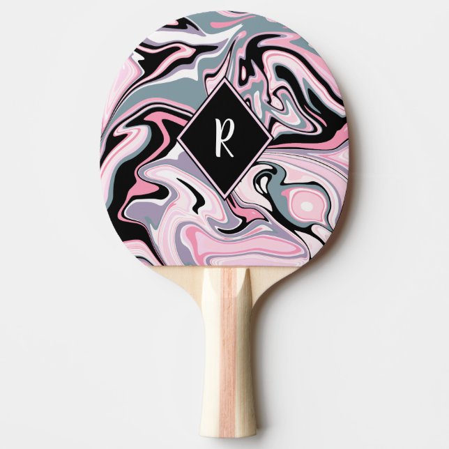 Elegant colourful marble pink purple black blue ping pong paddle (Front)