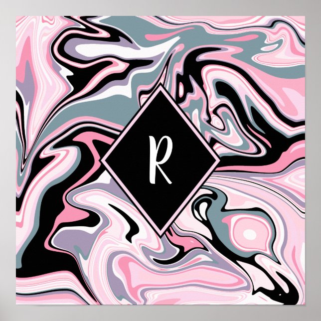 Elegant colourful marble pink purple black blue poster (Front)
