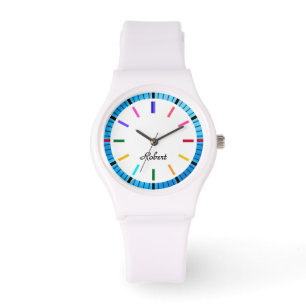 Elegant colourful modern minimalist name on face watch