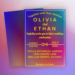 Elegant colourful neon colours Wedding Invitation
