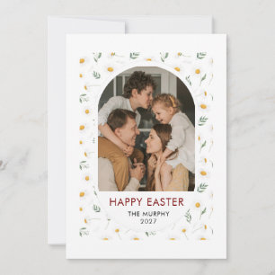 Elegant Colourful Oval Floral Easter Family Photo Holiday Card