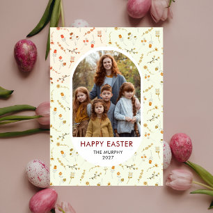 Elegant Colourful Oval Floral Easter Family Photo Holiday Card