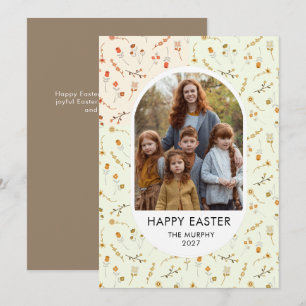 Elegant Colourful Oval Floral Easter Family Photo Holiday Card