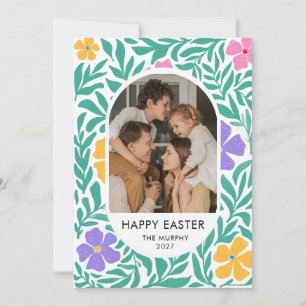 Elegant Colourful Oval Floral Easter Family Photo Holiday Card