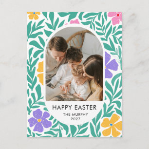 Elegant Colourful Oval Floral Easter Family Photo Holiday Postcard