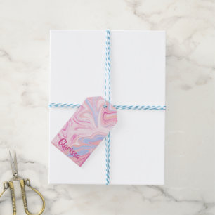 Elegant colourful pastel pink blue orange marble gift tags