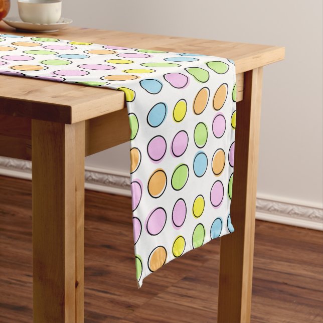 Elegant Colourful Pastel Retro Ovals Pattern Long Table Runner (In Situ)