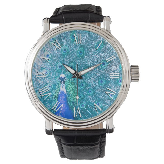 Elegant Colourful Peacock Artwork | Men's Watch (Front)