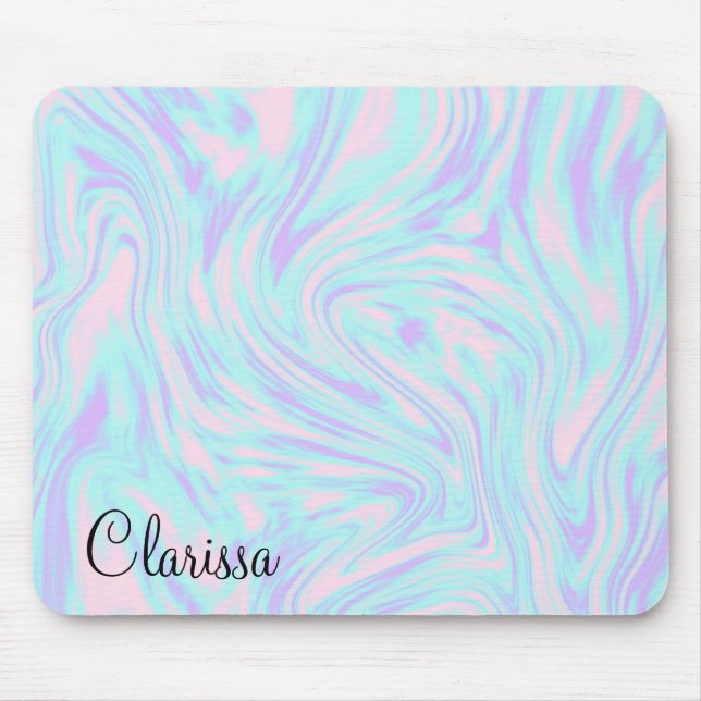 elegant colourful pink blue purple white marble mouse pad (Front)