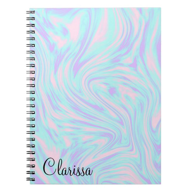 elegant colourful pink blue purple white marble spiral notebook (Front)
