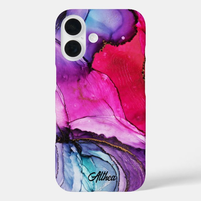 Elegant Colourful, Pink, Purple Marbled Custom Nam Case-Mate iPhone Case (Back)