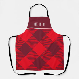Elegant Colourful Red Buffalo Plaid Check Pattern Apron