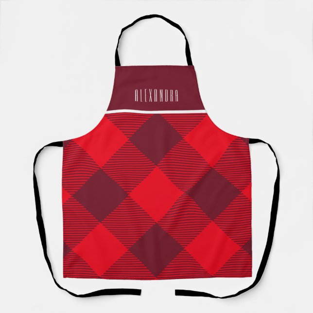 Elegant Colourful Red Buffalo Plaid Check Pattern Apron (Front)