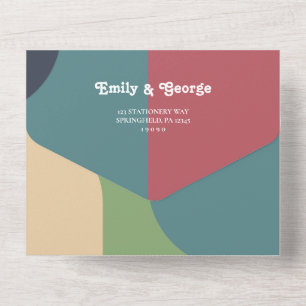 Elegant Colourful Retro Trendy Abstract Wedding All In One Invitation
