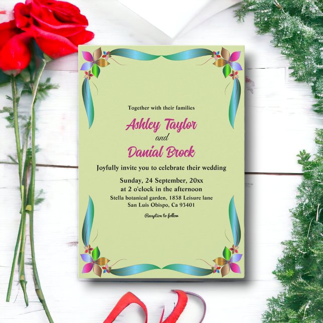 Elegant Colourful Rose Shiny Boho Floral Wedding Invitation (Creator Uploaded)