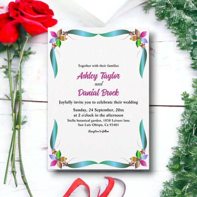 Elegant Colourful Rose Shiny Modern Floral Wedding Invitation (Creator Uploaded)