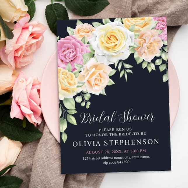 Elegant Colourful Roses Bridal Shower Invitation (Creator Uploaded)
