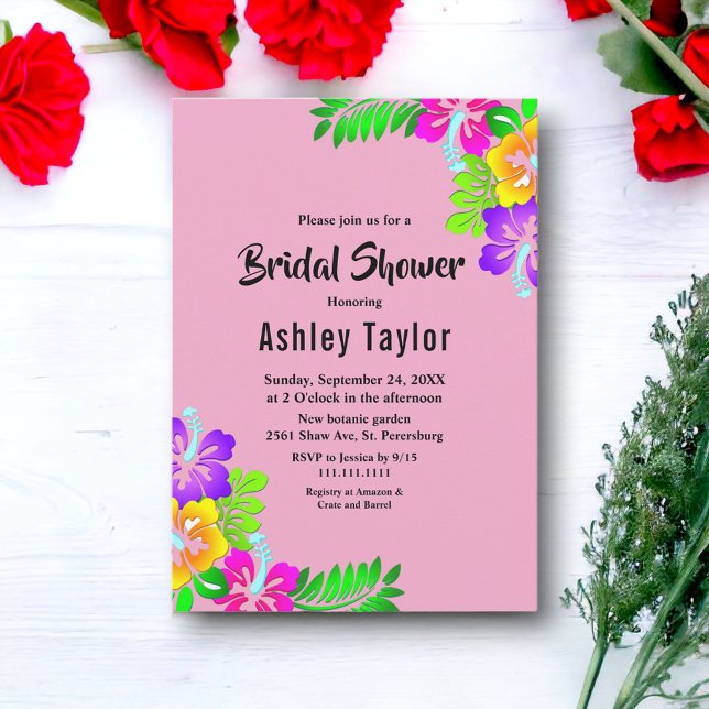 Elegant Colourful Roses Pink Floral Bridal Shower Invitation (Creator Uploaded)