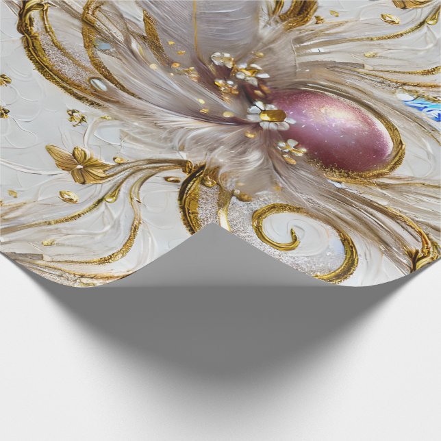 Elegant Colourful Silvery Golden Feathers Wrapping Paper (Corner)