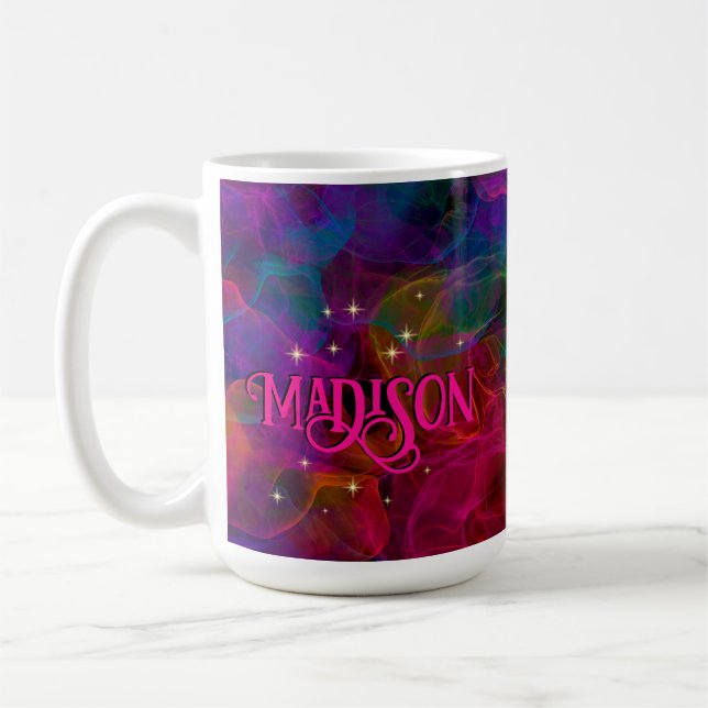 Elegant colourful sparkles smoke monogram coffee mug (Left)