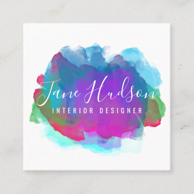 Elegant Colourful Splash Design Square Business Card (Front)