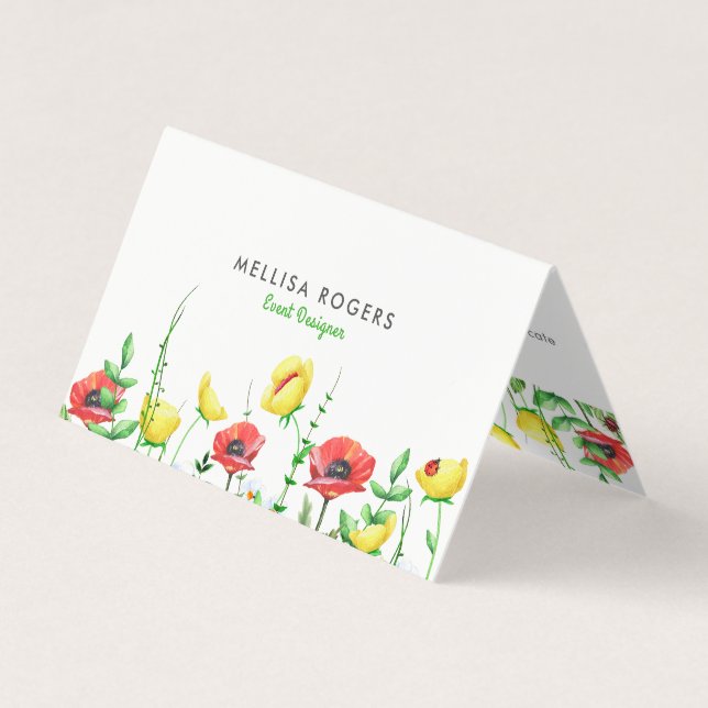 Elegant Colourful Spring Flowers Border Business Card (Front)