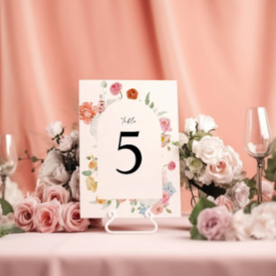 Elegant Colourful Spring Flowers Table Number Card