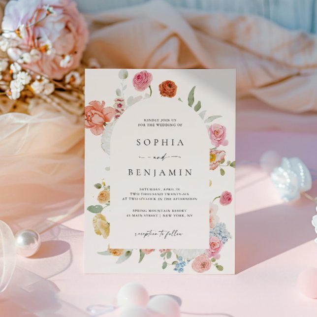 Elegant Colourful Spring Flowers Wedding Arch Invitation (Creator Uploaded)
