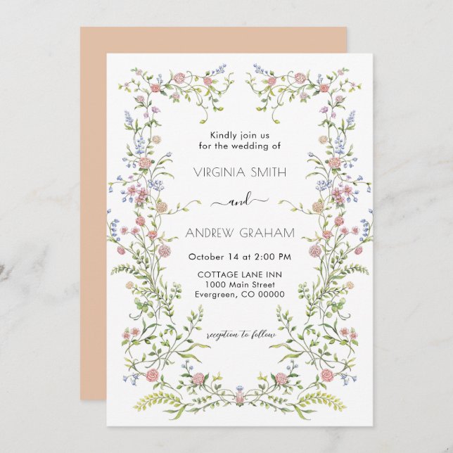 Elegant Colourful Spring Wildflower Wedding Invitation (Front/Back)