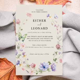 Elegant Colourful Spring Wildflower Wedding Invitation