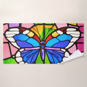 Elegant Colourful Stained Glass Mosaic Butterfly  Bath Towel Set