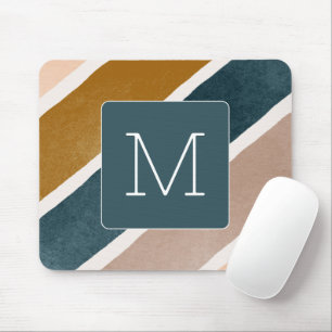 Elegant colourful stripes Modern initial Teal Pink Mouse Pad