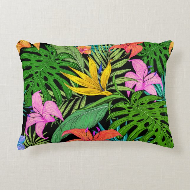 Elegant Colourful Summer Tropical Floral Leaves |  Decorative Cushion (Front)