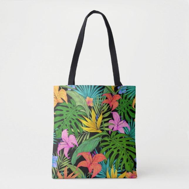 Elegant Colourful Summer Tropical Floral Leaves |  Tote Bag (Front)