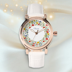 Elegant Colourful Summer Wildflowers Floral Round Watch