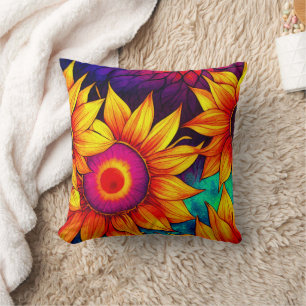 Elegant Colourful Sunflower Flower Power Artwork   Cushion