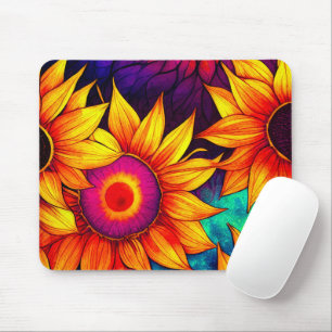 Elegant Colourful Sunflower Flower Power Artwork   Mouse Pad