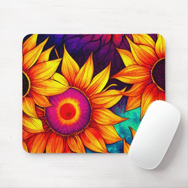 Elegant Colourful Sunflower Flower Power Artwork | Mouse Pad (With Mouse)