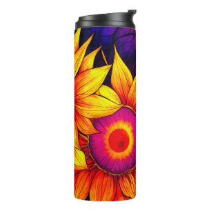 Elegant Colourful Sunflower Flower Power Artwork   Thermal Tumbler