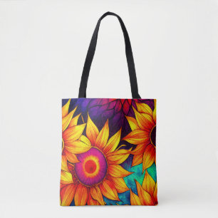 Elegant Colourful Sunflower Flower Power Artwork Tote Bag