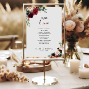 Elegant Colourful Table Number 1 Seating Chart