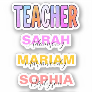 Elegant Colourful Teacher Name Stickers for Girls